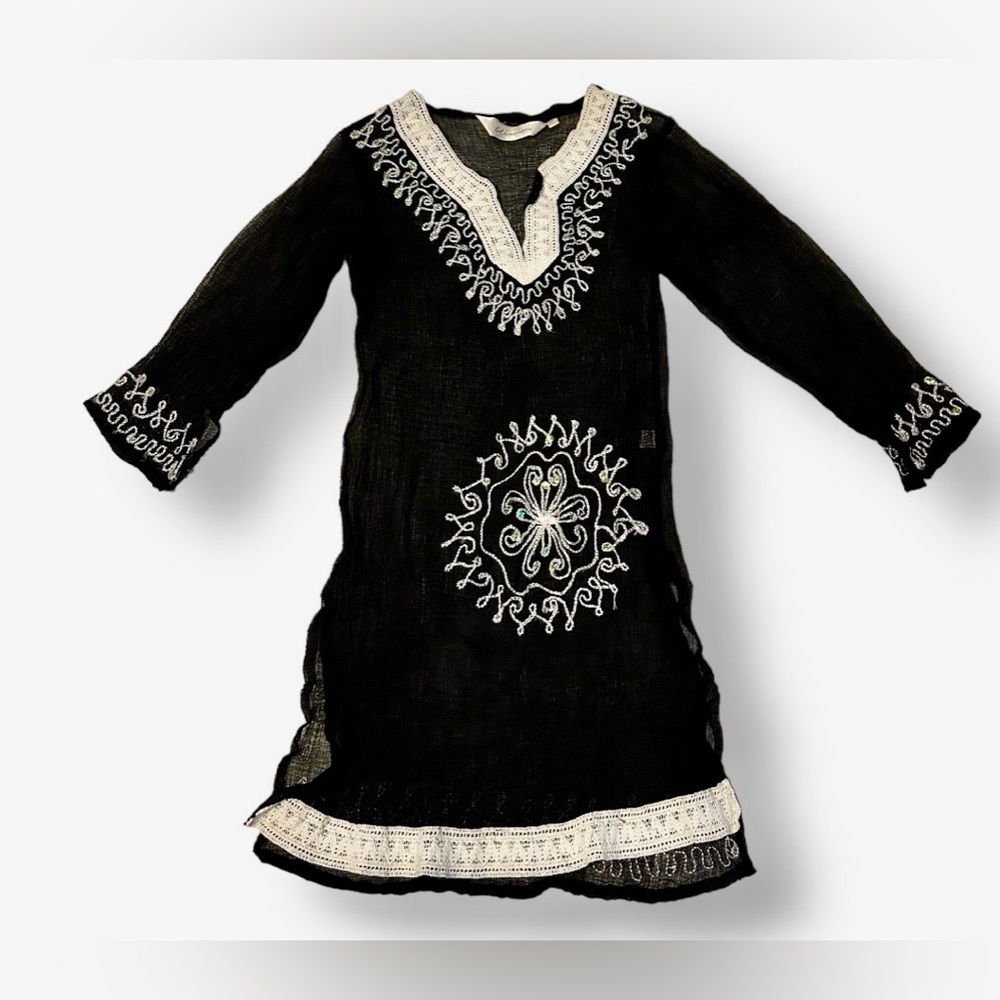 Uluwatu Black Sheer Embroidered Tunic